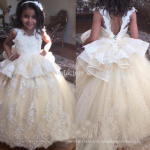 Kristall Perlen Blumenmädchen Kleider bodenlangen Corest zurück für Mädchen Kinder prom Kleid Ballkleid erste Kommunion Kleider MF893